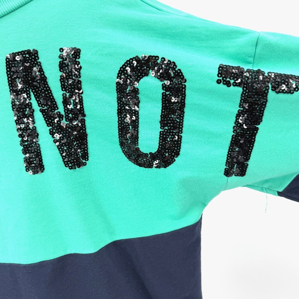 Rue 21 Womens Sweatshirt XL Green Blue Can You Not Sequins Spellout Colorblock - Picture 5 of 8